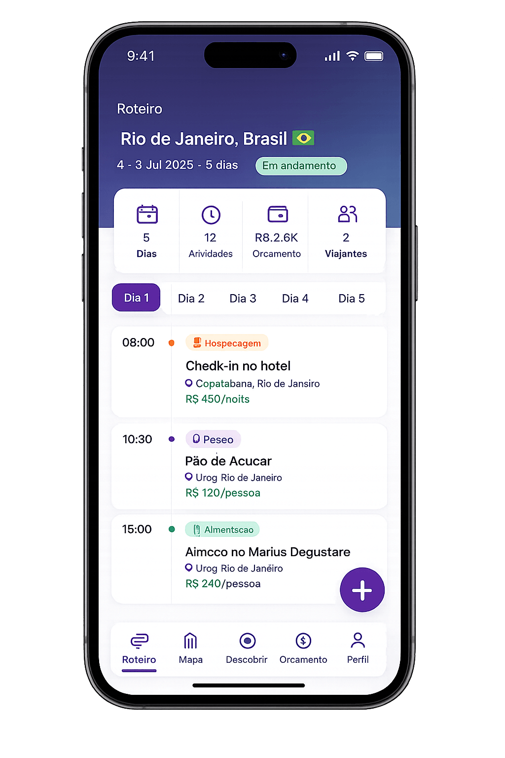 Aplicativo Roteriza exibindo roteiro do Rio de Janeiro em um celular